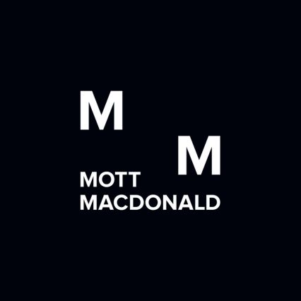 Mott MacDonald logo white on a black background