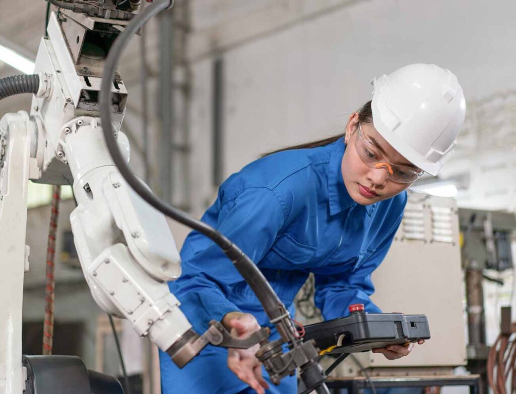Female engineering operating hydraulic arm