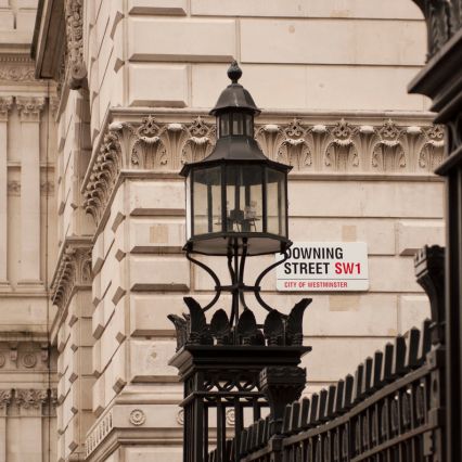 Street sign for Downing Street SW1 in Westminster.